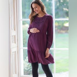 Seraphine embroidered plum maternity dress